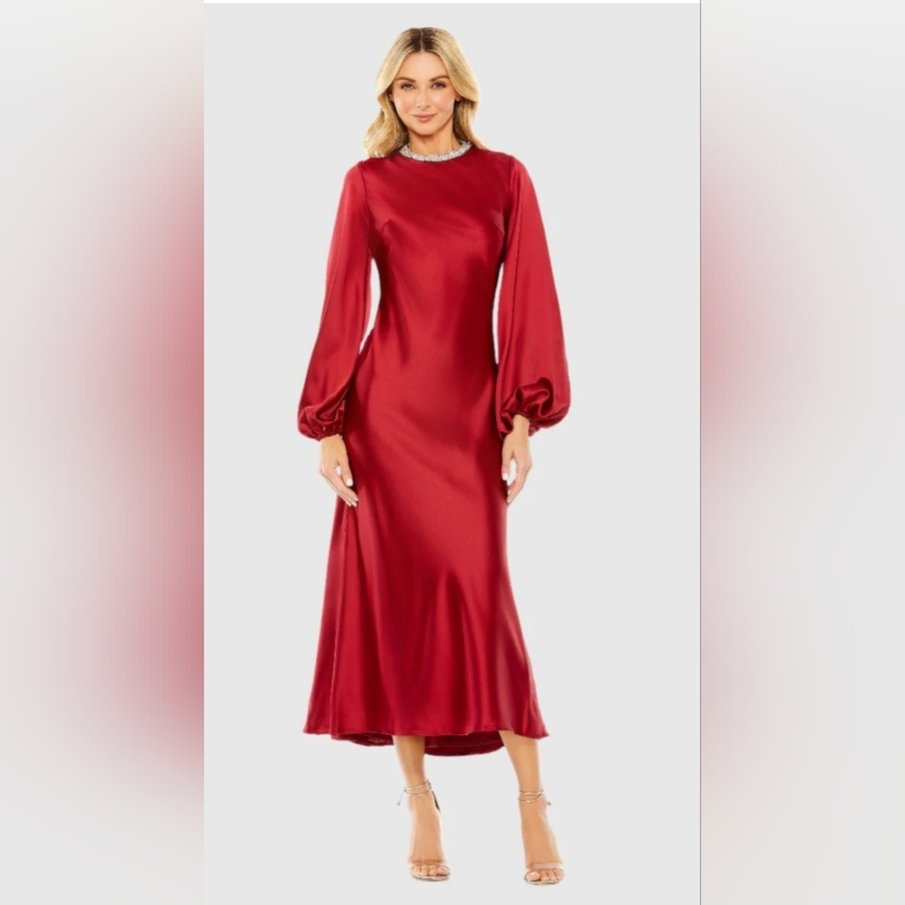 Mac Duggal  High Neck Long Sleeve Crystal Detail Dress 27350 Size 2 Of Sleeve